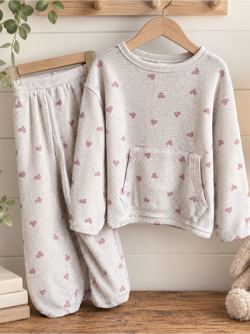 Quincy Mae baby girls slouch waffle knit Pink Heart Waffle 18-24 months